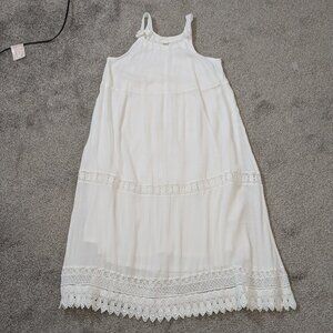 OLD NAVY White Tiered w Lace Trim Maxi Tank Dress; Size M